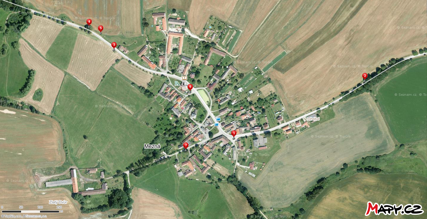 Mapa obce - vyznačení míst s kříži