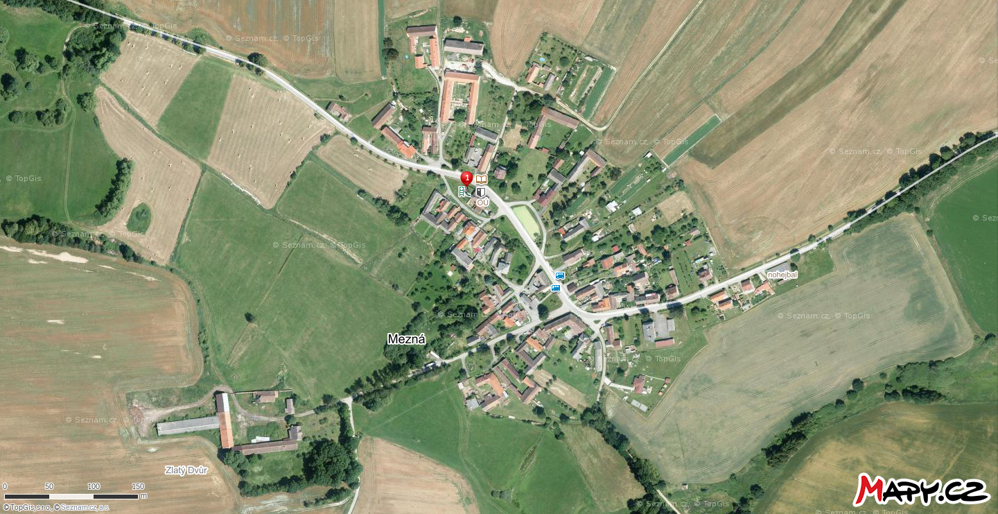Mapa obce s vyznačením místa budovy školy